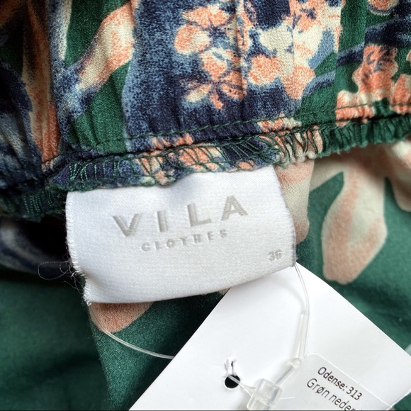 π VILA GREEN MULTI FLORAL HIGH-LOW RUFFLE MIDI SKIRT! - Picture 5 of 8